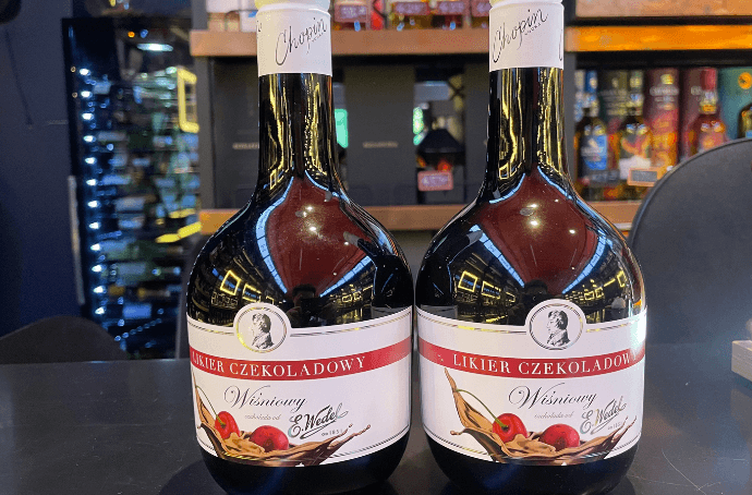 Two bottles of Wedel & Chopin chocolate-cherry liqueur